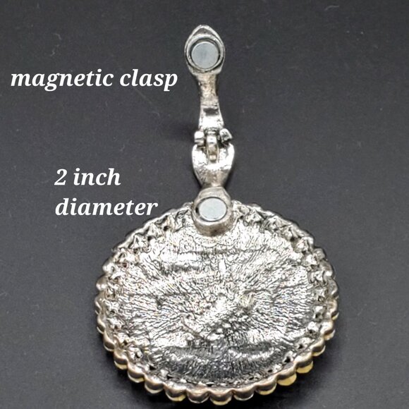 Football Mom Silver Crystal Metal 2" Medallion Pendant with Magnetic Closure - Picture 3 of 4
